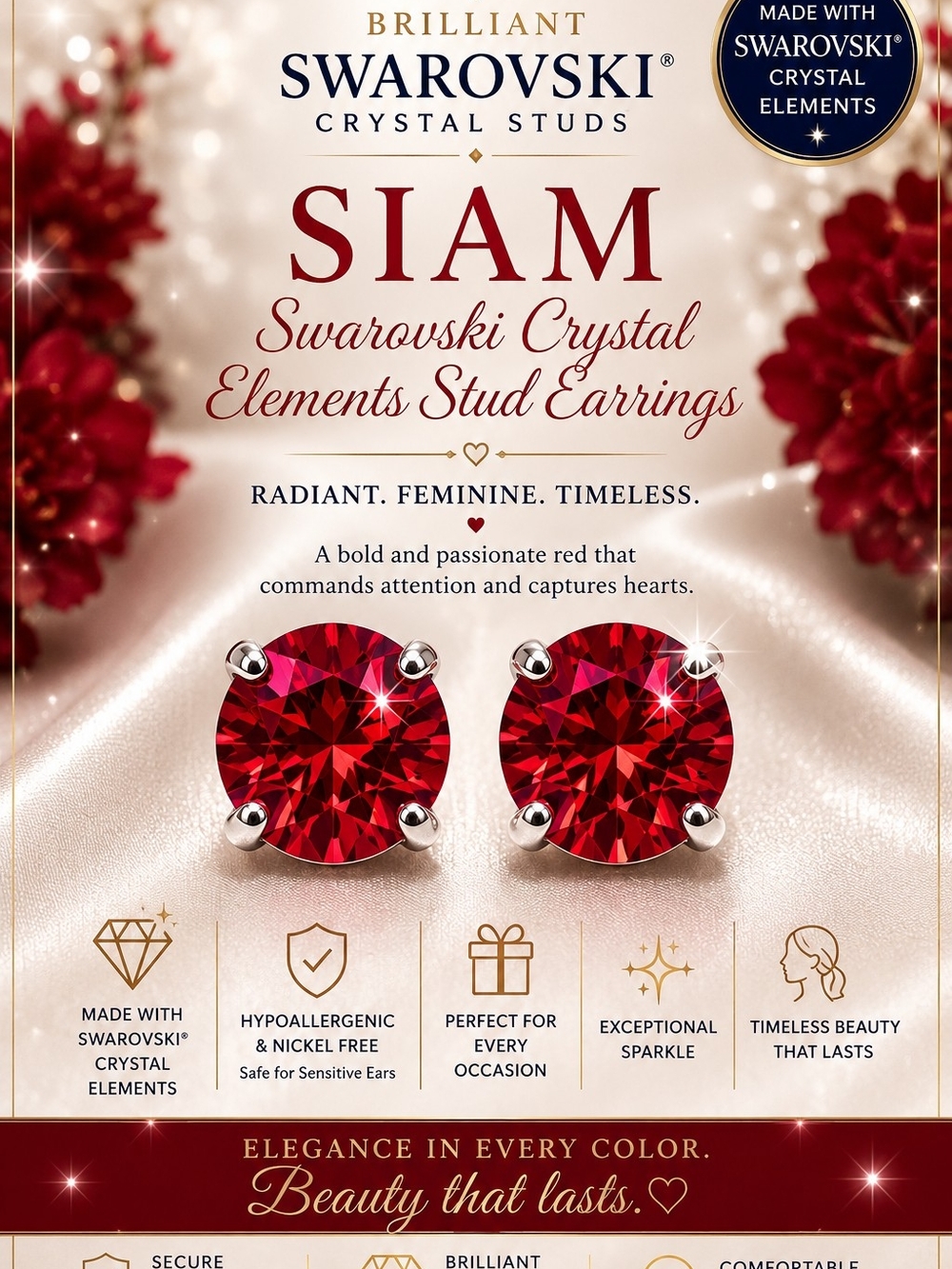 Siam Red Crystal Stud Earrings by Swarovski